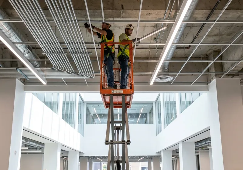 Commercial electrical installation in a large open building