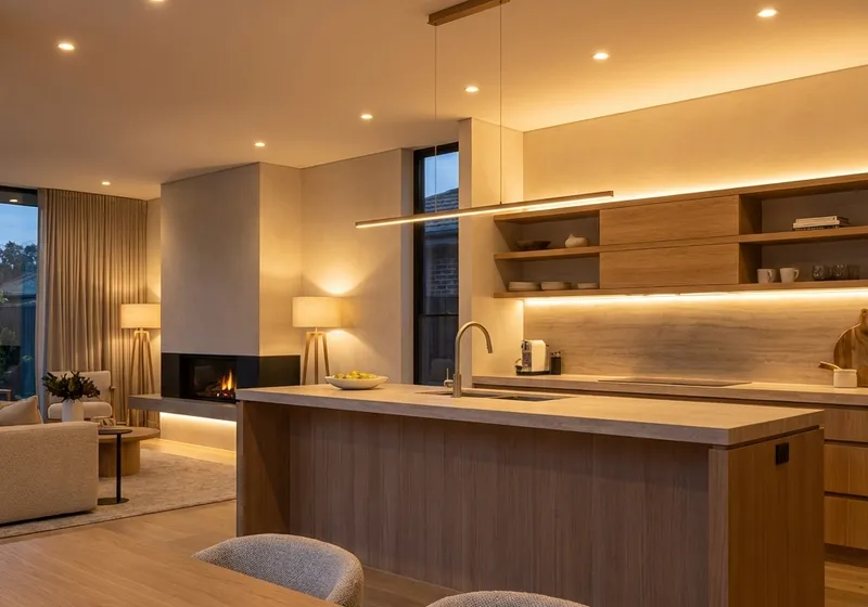 Modern kitchen with recessed and under-cabinet LED lighting
