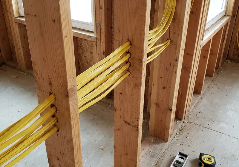 New electrical wiring run through wood framing