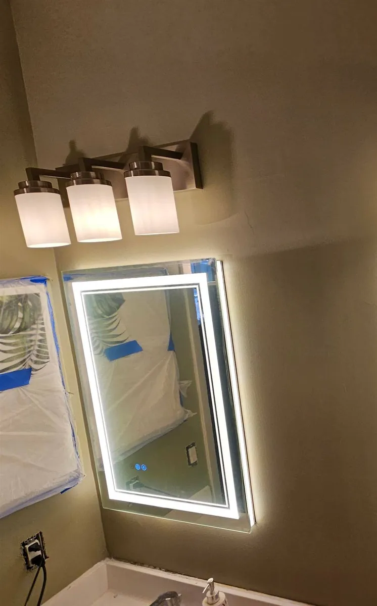 Bathroom vanity with LED mirror lighting