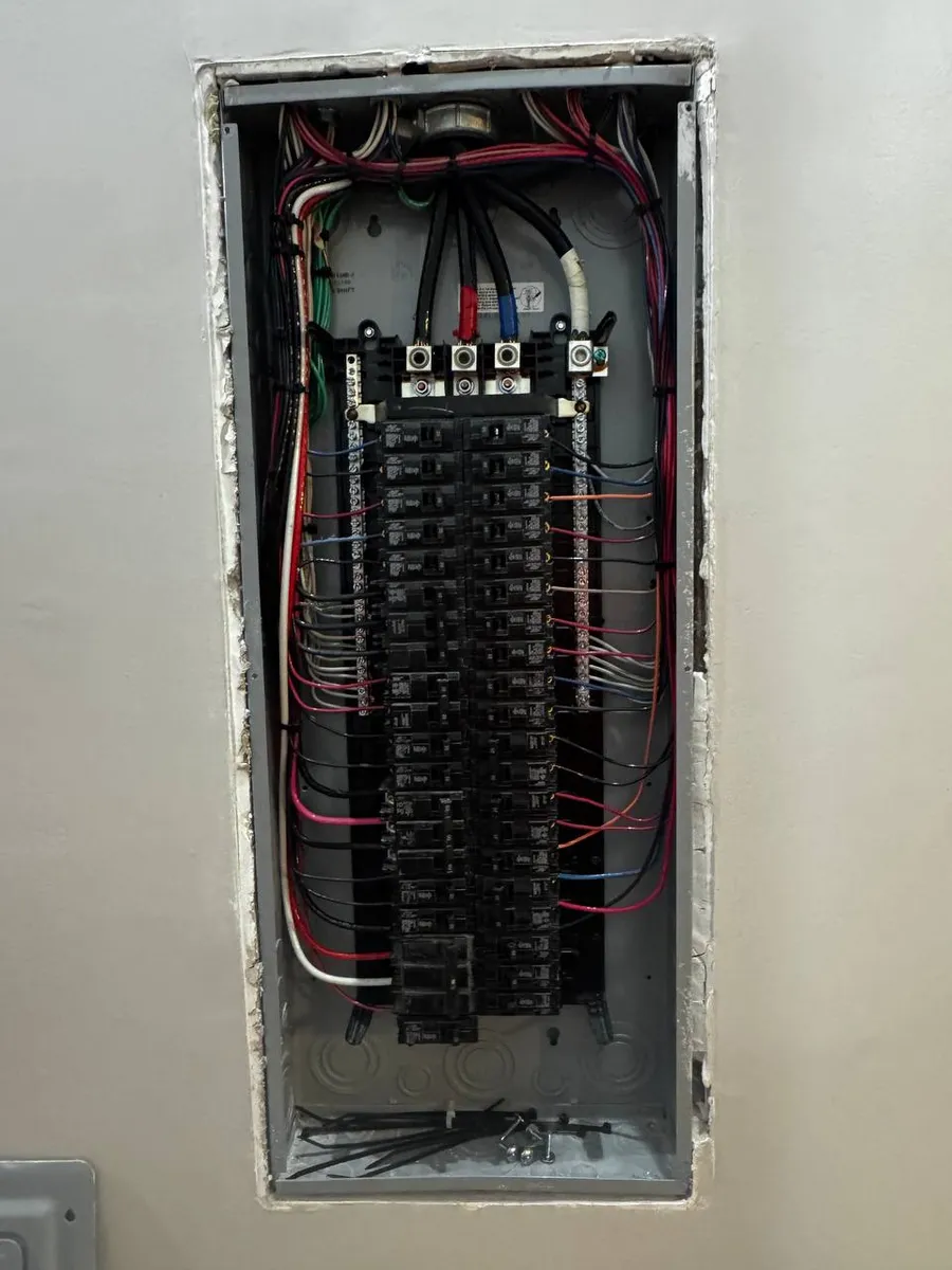 New electrical panel with breakers installed in a commercial space